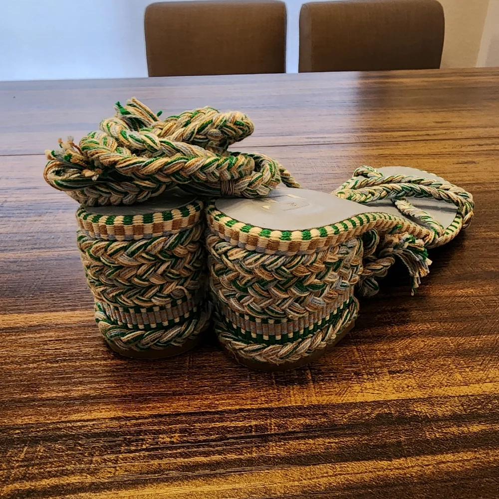 Anthropologie AMAMBAIH Isabel Braided Heel Sandals Green 37 6.5 - Picture 6 of 7